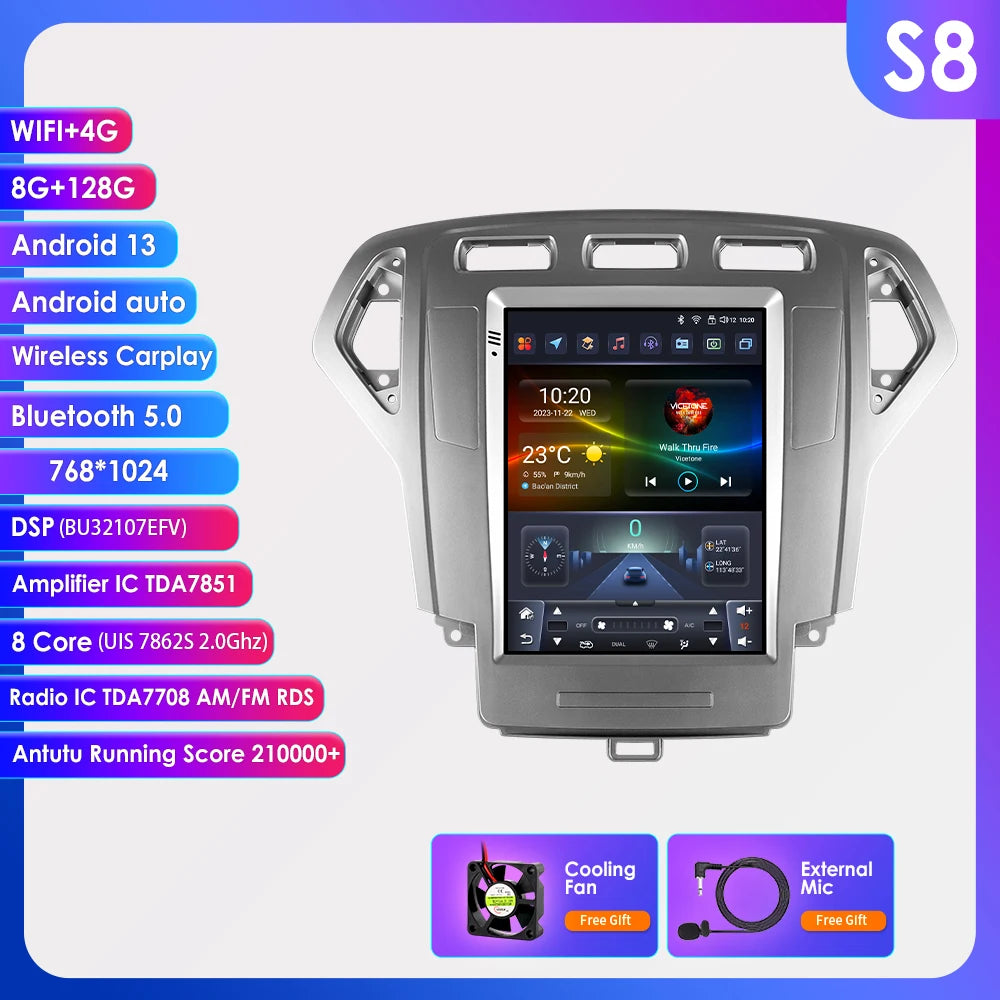 Ossuret 9.7inch Android13 Car Radio For Ford Mondeo MK4 Galaxy 2007 - 2010 Auto AC CarPlay DSP RDS GPS Navi UI7862 Multimedia