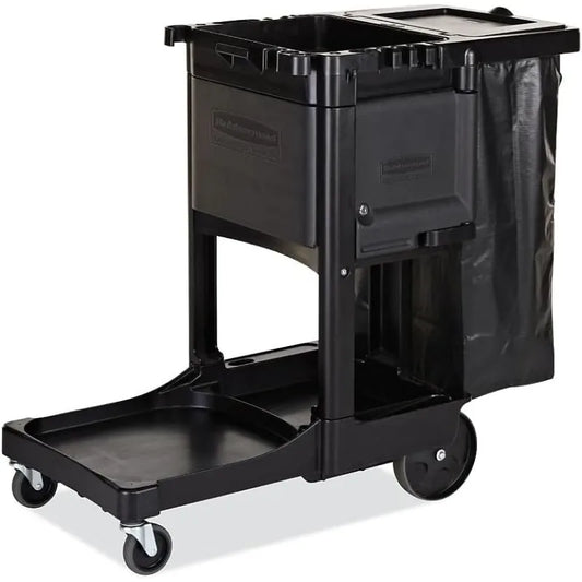 1861430, Executive Series Janitorial and Housekeeping Cleaning Cart with Locking Cabinet, Wheeled with Zippered Black Vinyl Bag