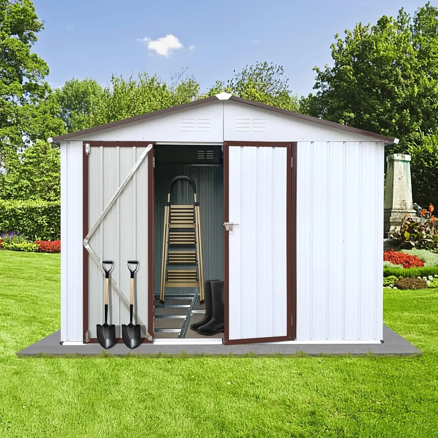 Metal Sheds Outdoor Storage for Backyard Garden Patio Lawn 10FT X 8 FT Metal Outdoor Storage Shed Prefab House Shelter Buildings