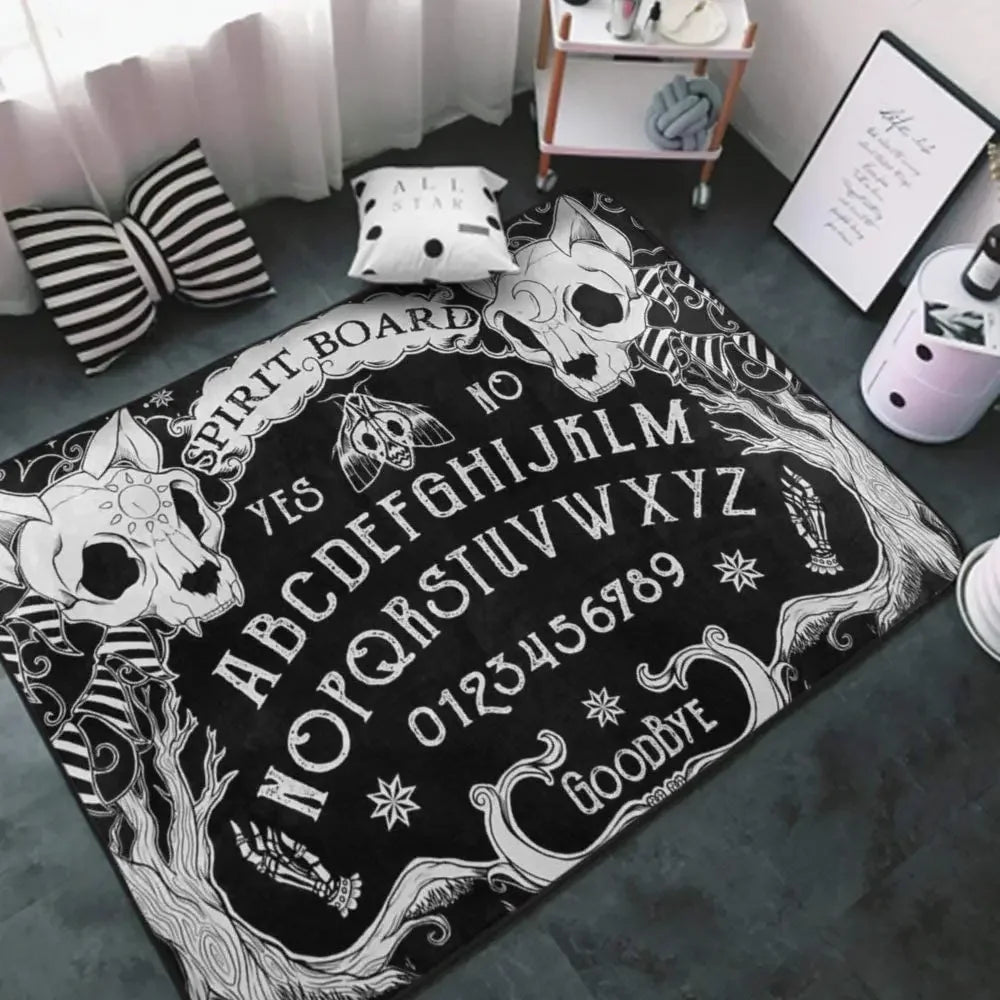 Modern Cat Skull Head Witch Board Carpet for Living Room Home Decoration Black Gothic Large Area Rugs Bedroom Non-Slip Floor Mat