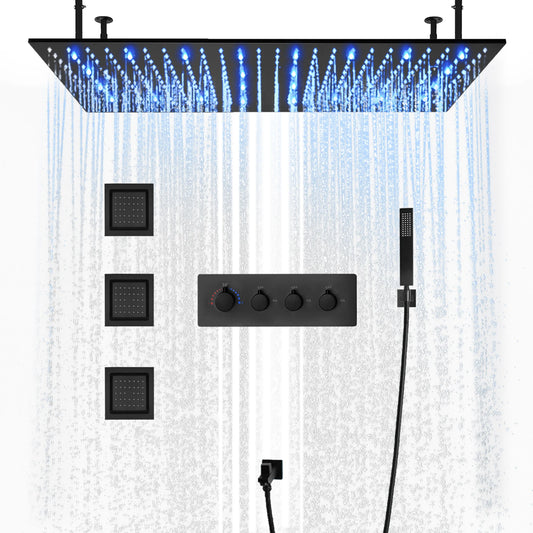 Matting black ceiling LED constant temperature shower faucet set rainfall multi -function side spray shower shower system