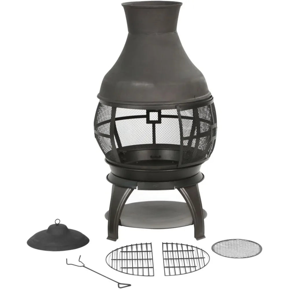 Fire Pits, 22"D x 22"W x 45"H, Wood Burning Fire Pits Chimenea Outdoor Fireplace Wooden Firepit, Brown-Black