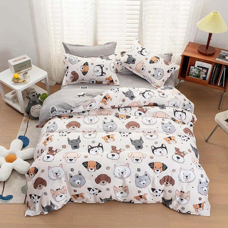 Solstice Home Textile Cyan Cute Cat Kitty Duvet Cover Pillow Case Bed Sheet Boy Kid Teen Girl Bedding Covers Set King Queen Twin