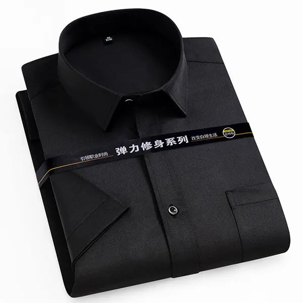 Men Short Sleeve Dress Shirt Summer Non-iron Solid Color Basic Business Formal Stretch Soft Wrinkle-resistant Casual Office Tops