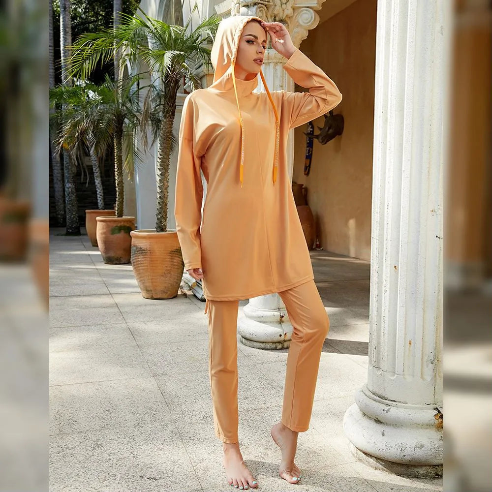 2 Piece Long Sleeve Full CoverSwimwear  Swimsuit Women Hooded  Suit Sets