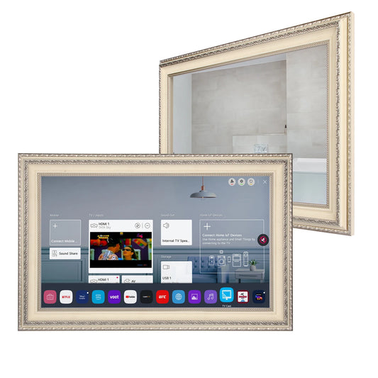 Soulaca 27 inch Smart Waterproof Mirror TV Ivory White Frame webos System Frame Hotel Television with Alexa AI Built-in