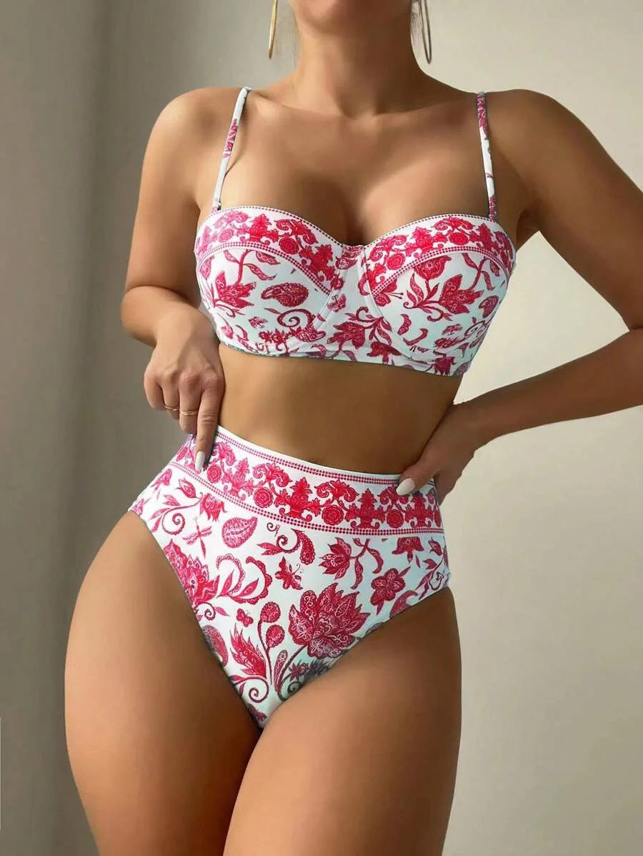 High Waist Bikinis Women Print Push Up Swimsuit Floral Swimwear Female Summer Beachwear