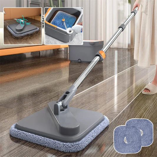 Spinning Mop with Bucket Hands Free Squeeze Mop Auto Breakaway Flat Mop Floor Cleaning Tool with Washable Microfiber Pads