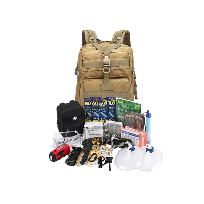 Outdoor Camping Survival Backpack First Aid Kit Hiking Travelling Complete backpack for 2 People 72 hours