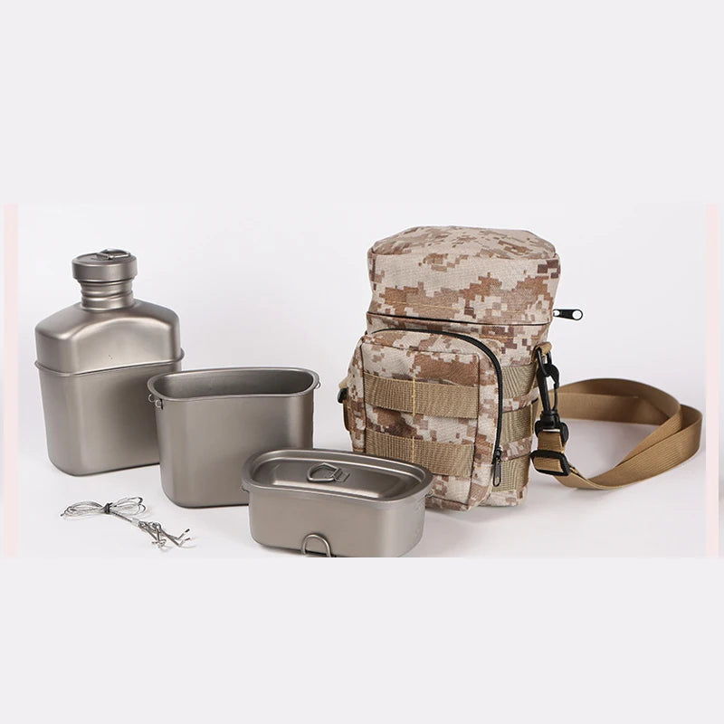 Camping Titanium Pots Set Outdoor Cooking Set Mess Kit 4 pcs camping survival kit accessories