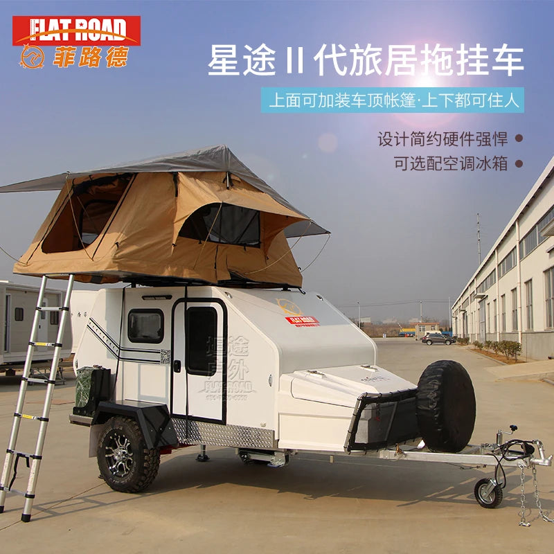 Hanging RV trailer with small water droplets, hard top RV can accommodate up and down 4 campers