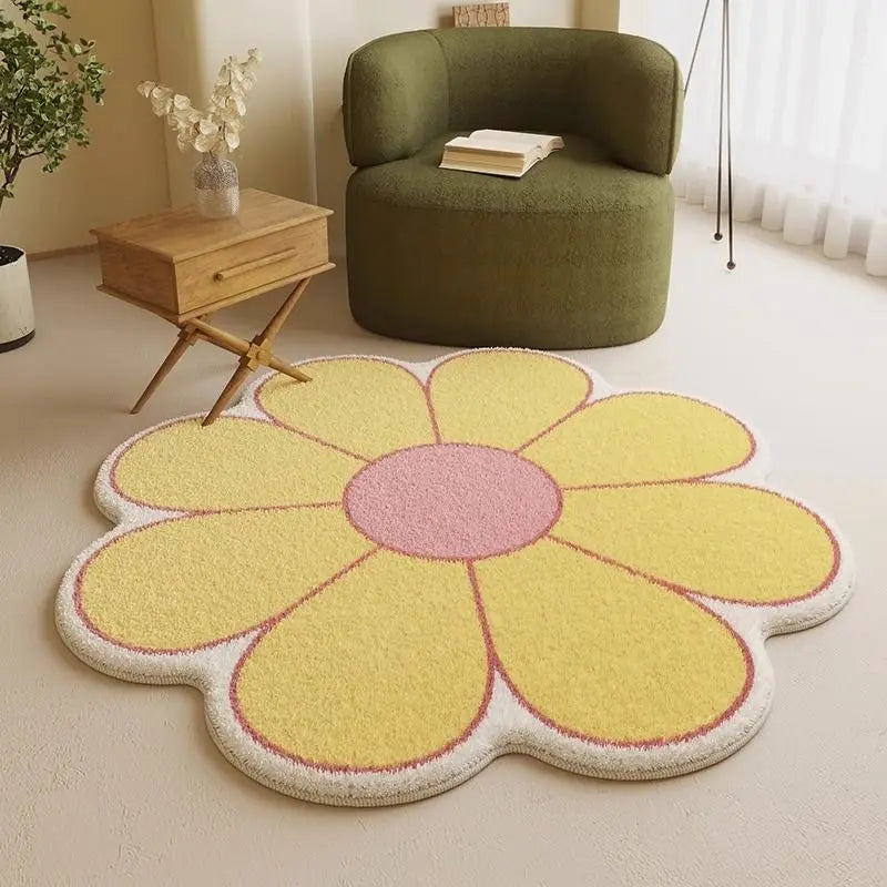 Ins Style Living Room Decoration Thick Carpet Fluffy Soft Flower Shape Rug Modern Minimalist Rugs for Bedroom Home Washable Mat