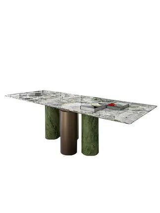 Imported rock plate table luxury stone long table villa model room fashion tea green marble