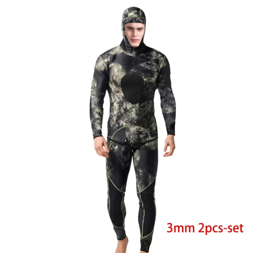 Mens Speafishing Wetsuit 3mm Neoprene 2 pieces Set Camouflage Diving Suit  Scuba  Surfing Jumpsuit for cold water Swimsuit