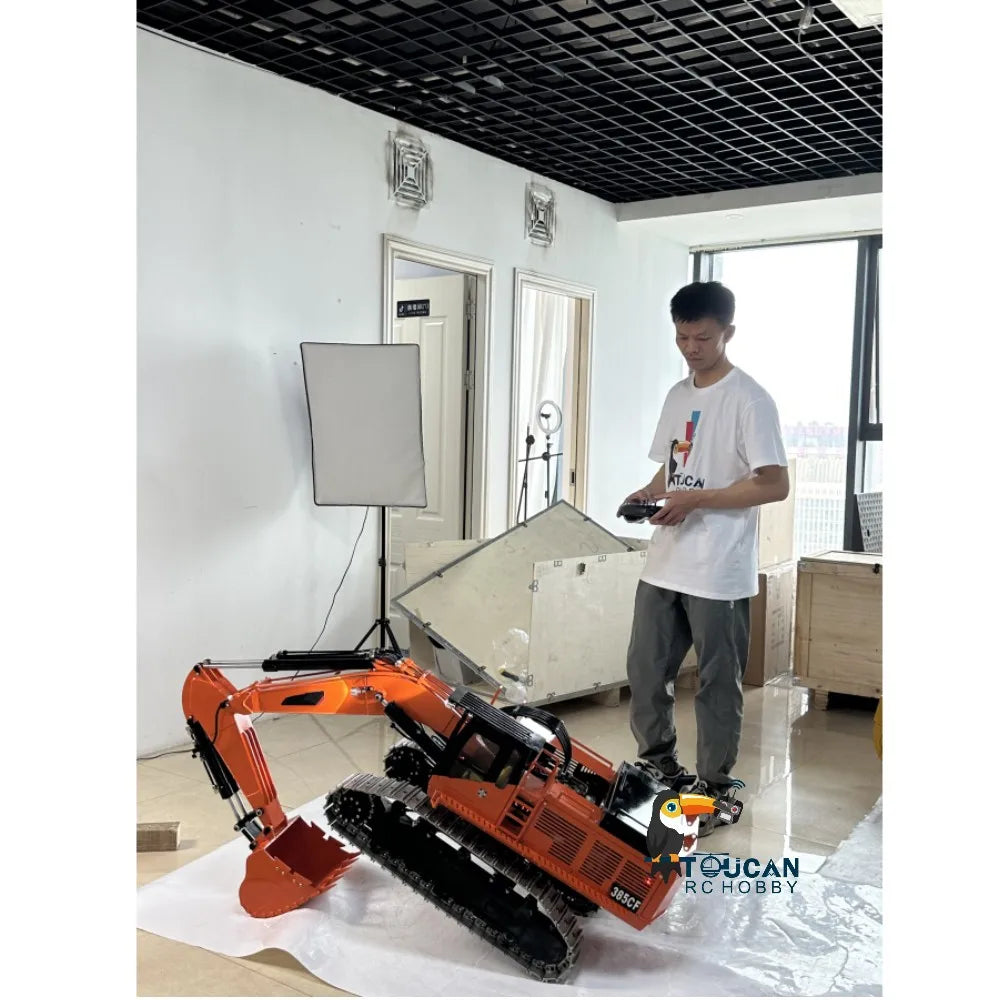 1/8 Metal 385CF Giant Hydraulic RC Excavator Radio Control Diggers Trucks Cars Dual Brushless Motor Rotating Toys for Adults