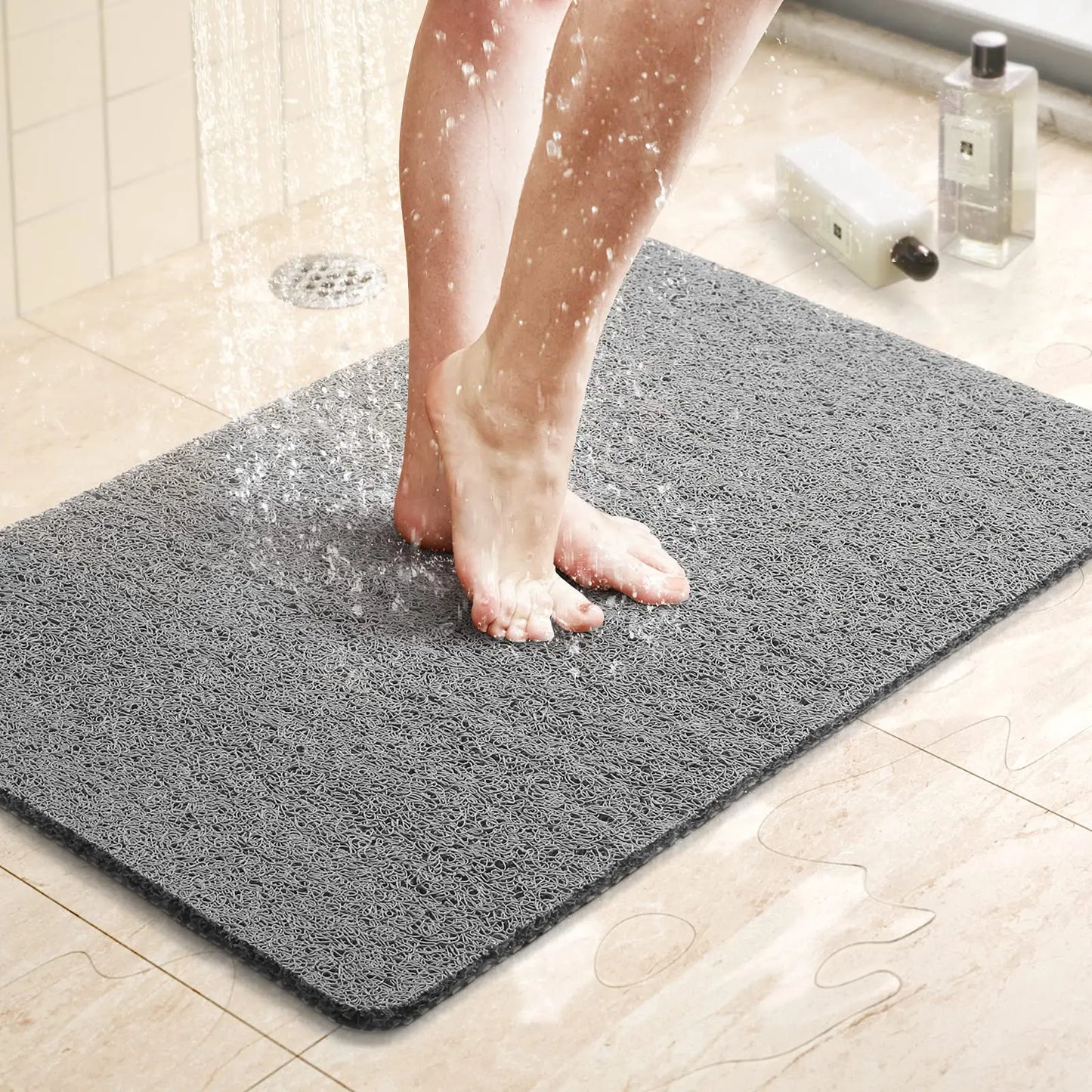 Non-Slip Shower Mat with Drain Bath Mat Quick Drying PVC Loofah for Tub Shower Bathroom Phthalate Free