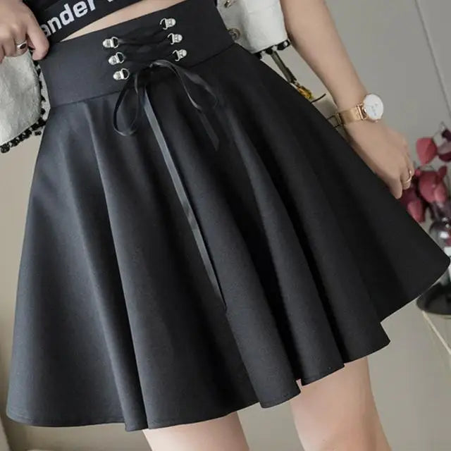 Harajuku Women's Basic Versatile Flared Casual Mini Skater Skirt High Waisted School Goth Punk Black Skirt