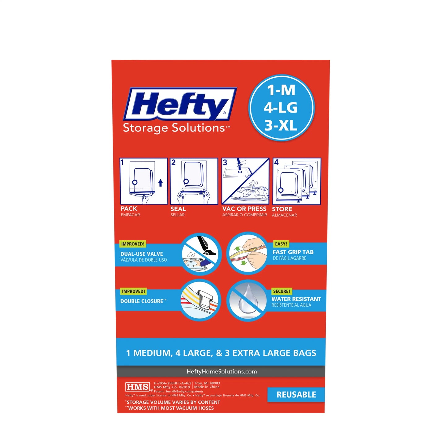 Hefty SHRINK-PAK 1 Medium, 4 Large, & 3 XL Vacuum Storage Bags