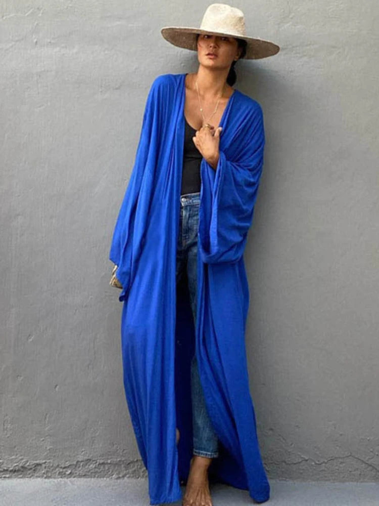 Solid Beach Cover Up Women Self Belted Wrap Kimono Dress Swimsuit 2022 New Robe Summer Beachwear Factory Supply