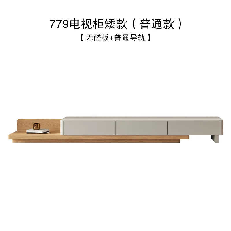 TV cabinet tea table combination log household modern simple small apartment Nordic living room solid wood retractable TV cabine