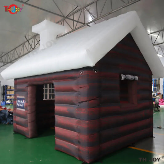 3x3m  inflatable Santa Grotto Tent  brown Inflatable Christmas Log Cabin for Outdoor Decoration