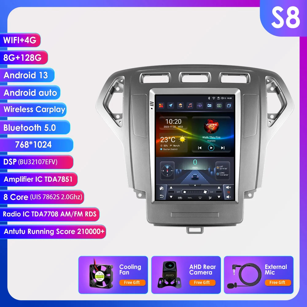 Ossuret 9.7inch Android13 Car Radio For Ford Mondeo MK4 Galaxy 2007 - 2010 Auto AC CarPlay DSP RDS GPS Navi UI7862 Multimedia