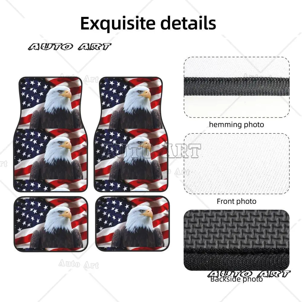 Eagle USA Flag Car Waterproof Rubber Car Mats 4PCS Car Floor Carpets Rugs Non-Slip Auto Foot Mats Floor Mats