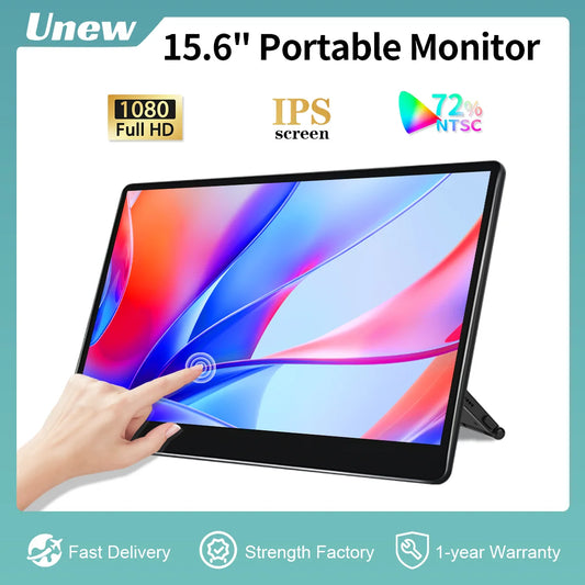 Unew 15.6 inch Touchscreen Portable Monitor LCD 1080 IPS HDMI VGA DVI Industrial Input Gaming Monitor for Xbox Switch Laptop PS4
