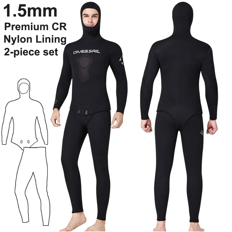 Open Cell Camo Spearfishing Wetsuits Men 3mm /1.5mm Neoprene 2-Pieces Hooded Super Stretch Scuba Diving Suit Thermal Swimsuit