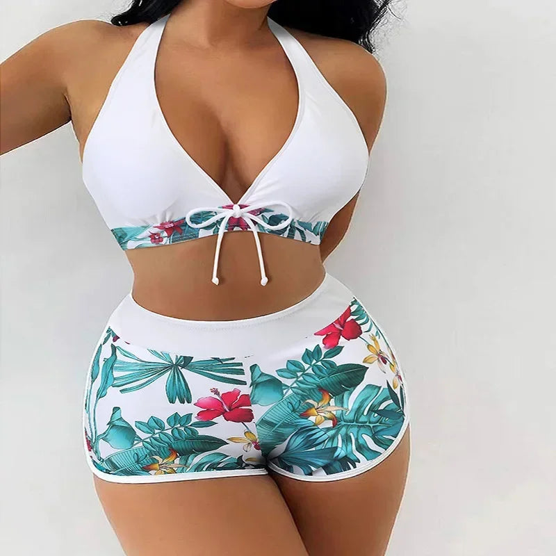 Swimwear Women Split Body Swimsuit 2-piece Set Lace Up Underwear High Waisted Flat Corner Pants Beachwear Spring Summer 2024