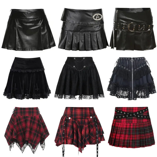 Gothic Mini Skirts 2024 New Harajuku Punk Goth Dark Grunge Y2K High Waist Women Skirts 2000s High Street Women's Skirt