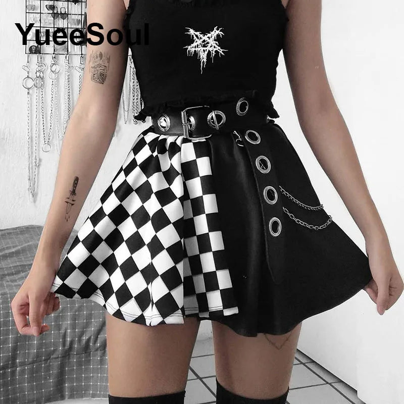 Gothic Mini Skirts 2024 New Harajuku Punk Goth Dark Grunge Y2K High Waist Women Skirts 2000s High Street Women's Skirt