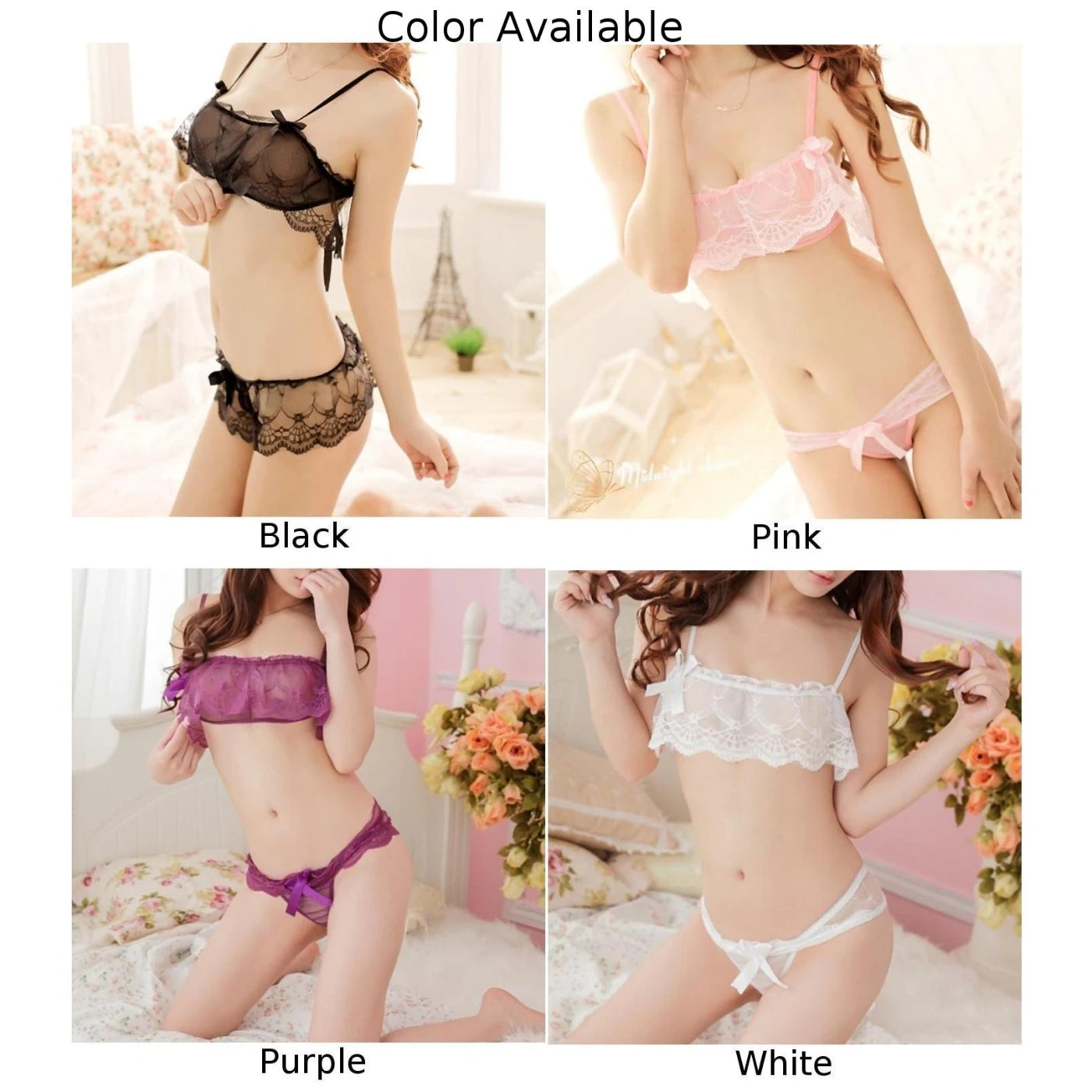 2-Piece Lingerie Set Women Transparent Mesh Top + ThongG-string Sleepwear Bra Set