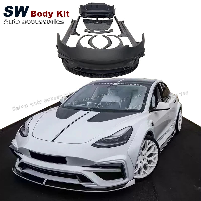 High Quality IMP Style Wide Body Kit For Tesla Model 3 Upgrade Front And Rear Bumpers Side Skirts Auto Parts Performance Kit