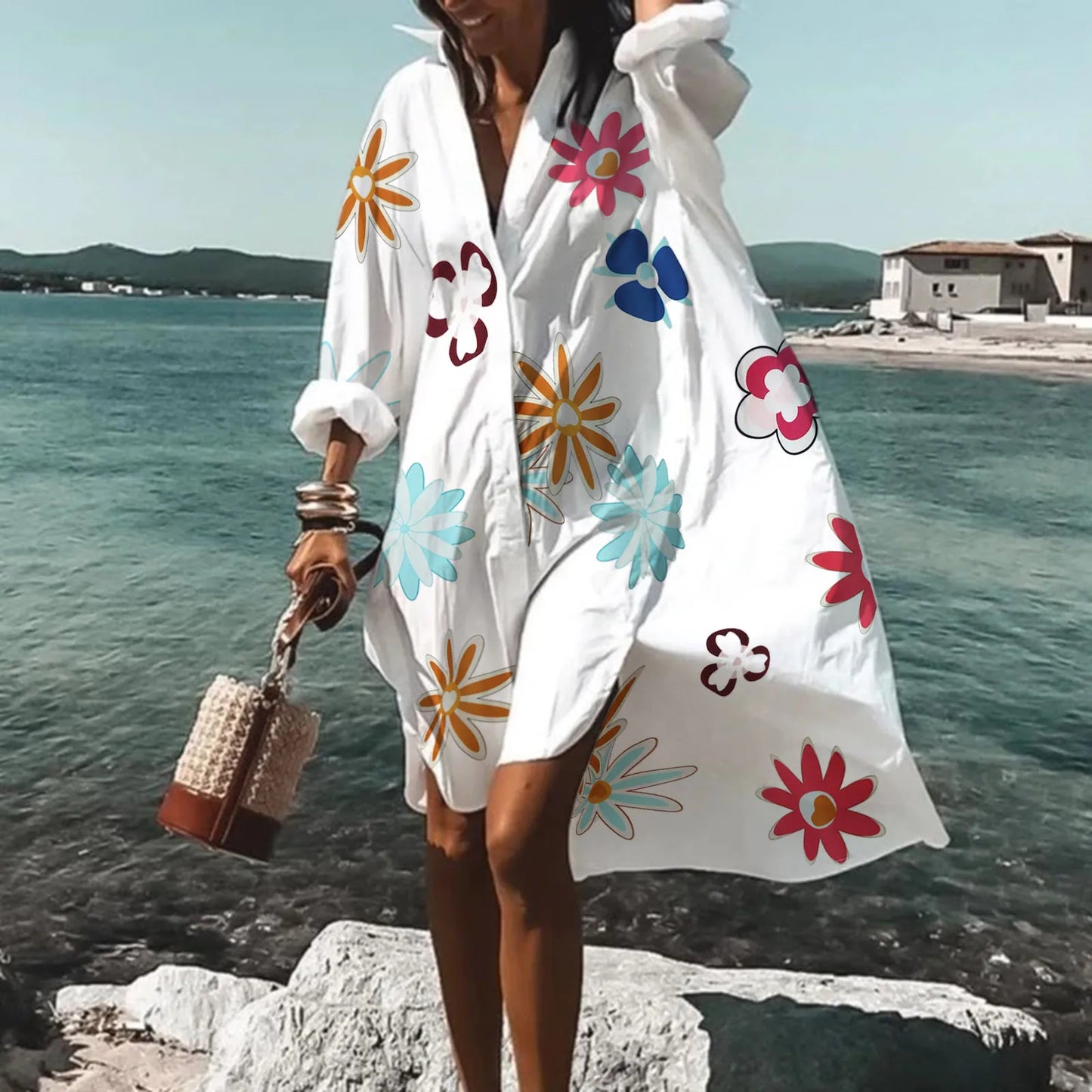 Hot 2023 Long Loose for Beach Women Swimsuit Cover-ups Woman Swimwear Bikini Cover up Beachwear Blouse Saida de Praia