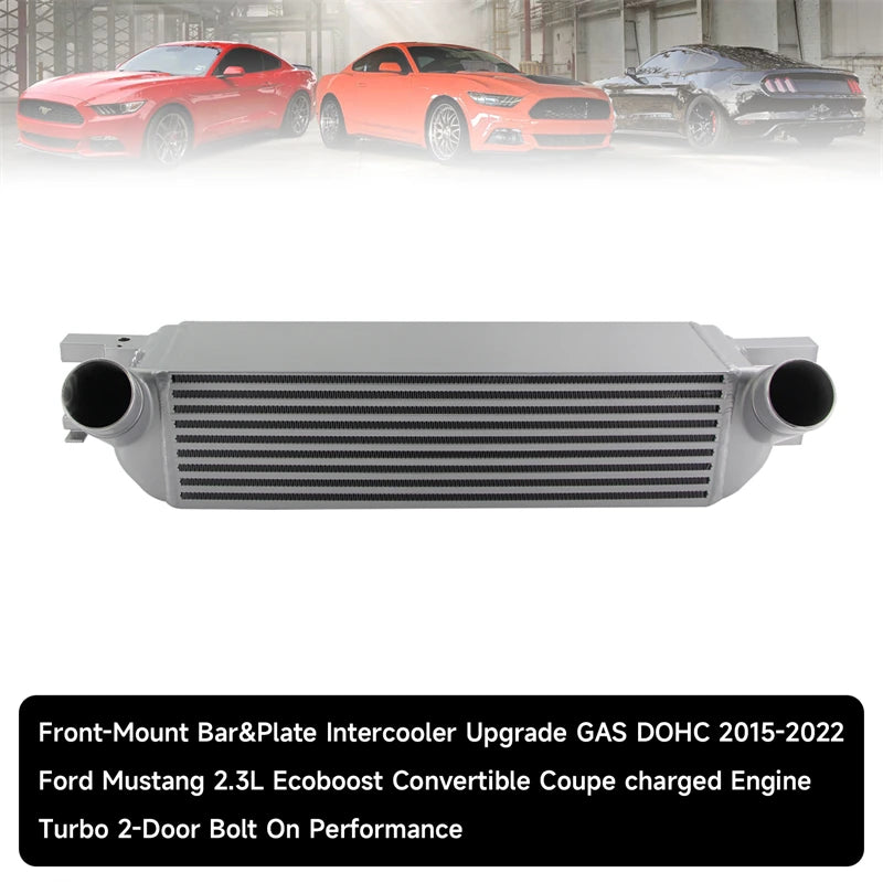 Intercooler Performance Front Upgrade Fits for Ford Mustang 2.3L EcoBoost 2015-2020 Black/Silver Bar&Plate