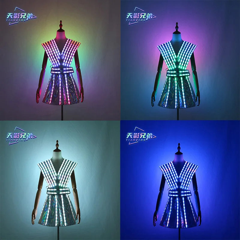 LED luminous JK women's dress, bra and shorts, JK shoulder armor set, ballroom clothing, JK combination, fashion