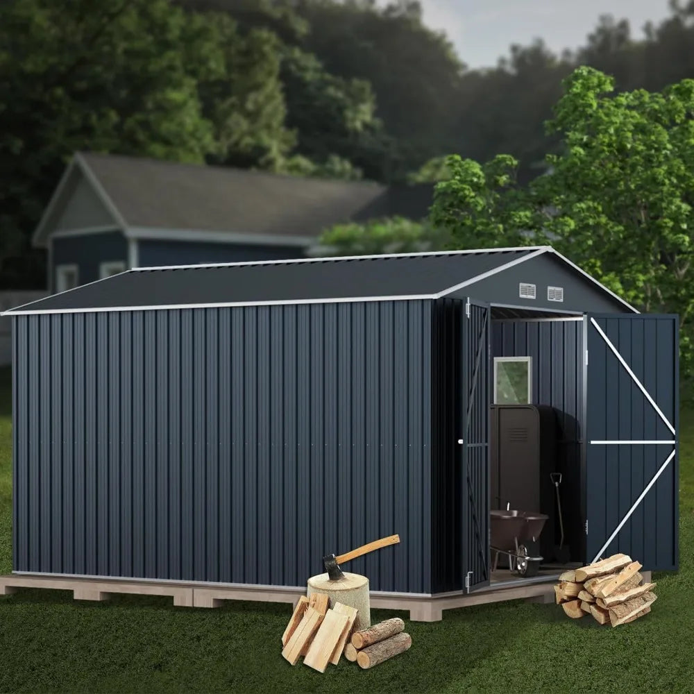 10X12X7.5 FT outdoor steel storage shed with lockable doors,perfect for garden, backyard, and terrace utilities and tool storage