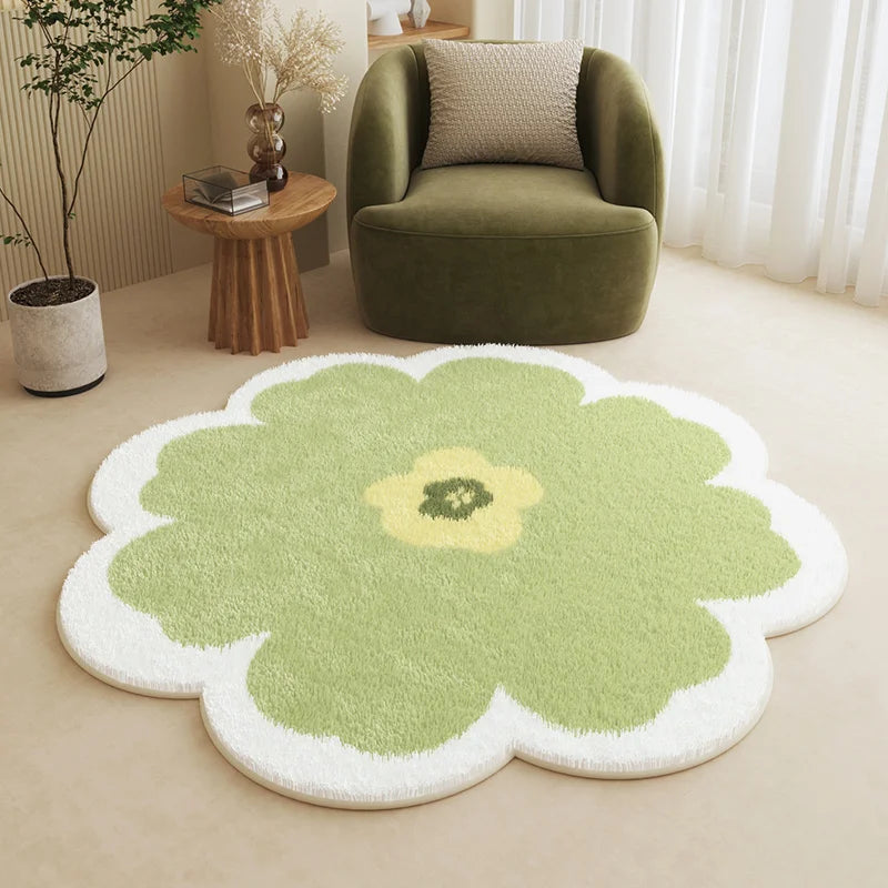 Ins Style Living Room Decoration Thick Carpet Fluffy Soft Flower Shape Rug Modern Minimalist Rugs for Bedroom Home Washable Mat