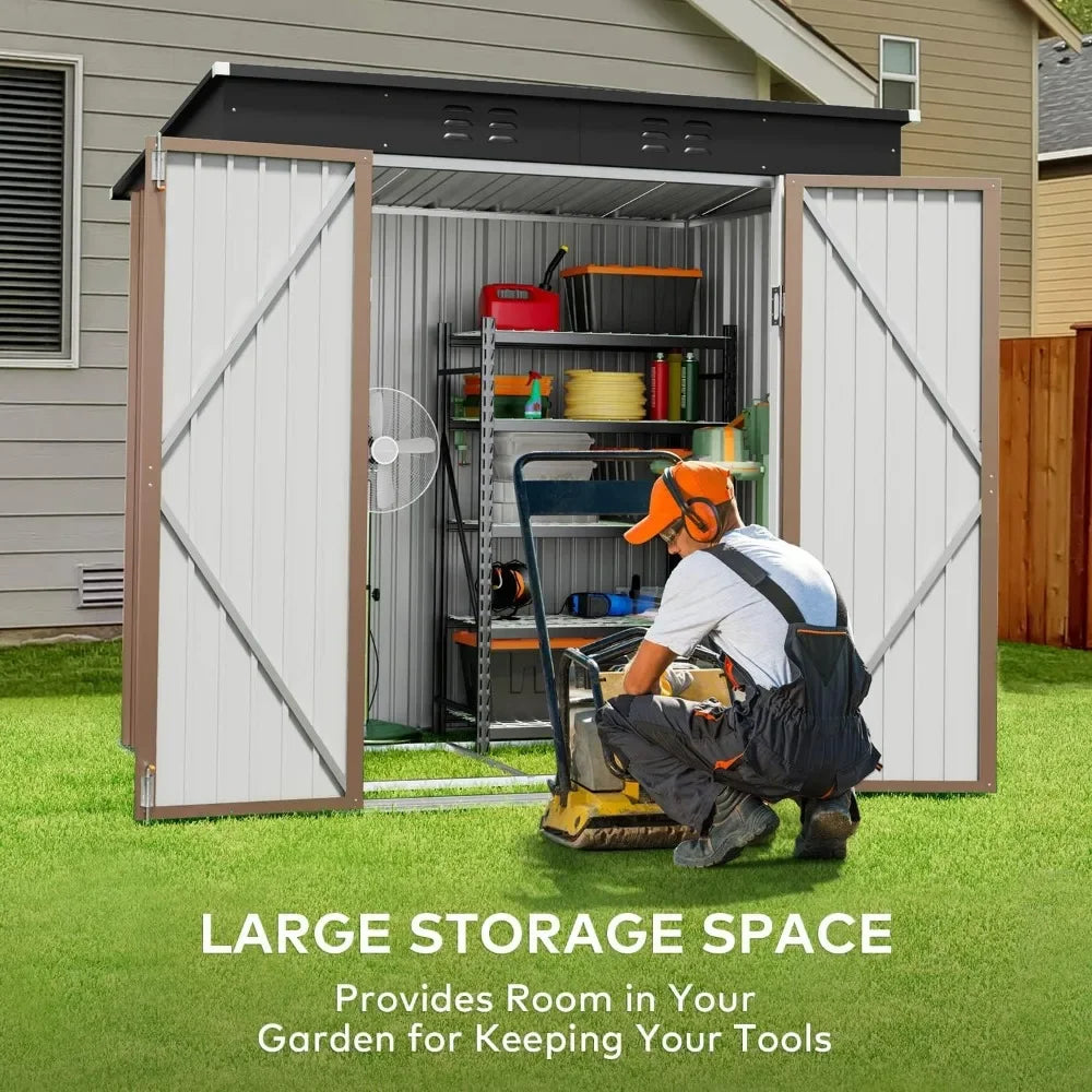 6' x 4' Outdoor Storage Shed with Double Lockable Doors, Anti-Corrosion Metal Garden Shed with Base Frame, Waterproof Outdoor