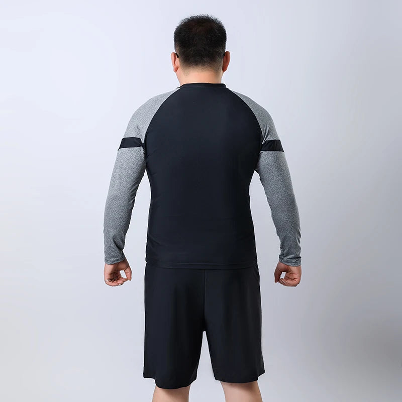 Men's Swimsuits 2 Piece Long Sleeves Sets Sports Diving UV Protection Plus Size Rash Guard with Shorts Surfing Vest Quick-Drying