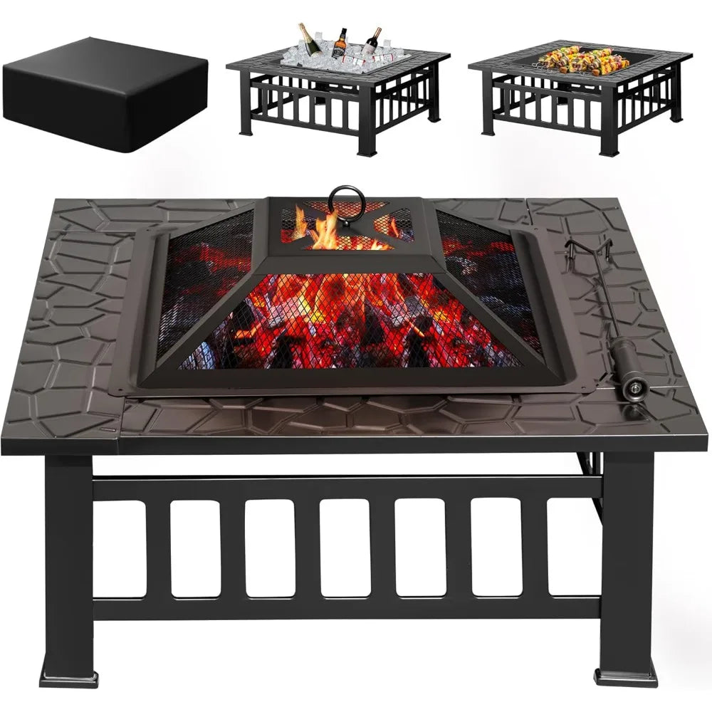 Fire Pit 32 Inch Outdoor Firepit Table Metal Fireplaces for Outside Patio