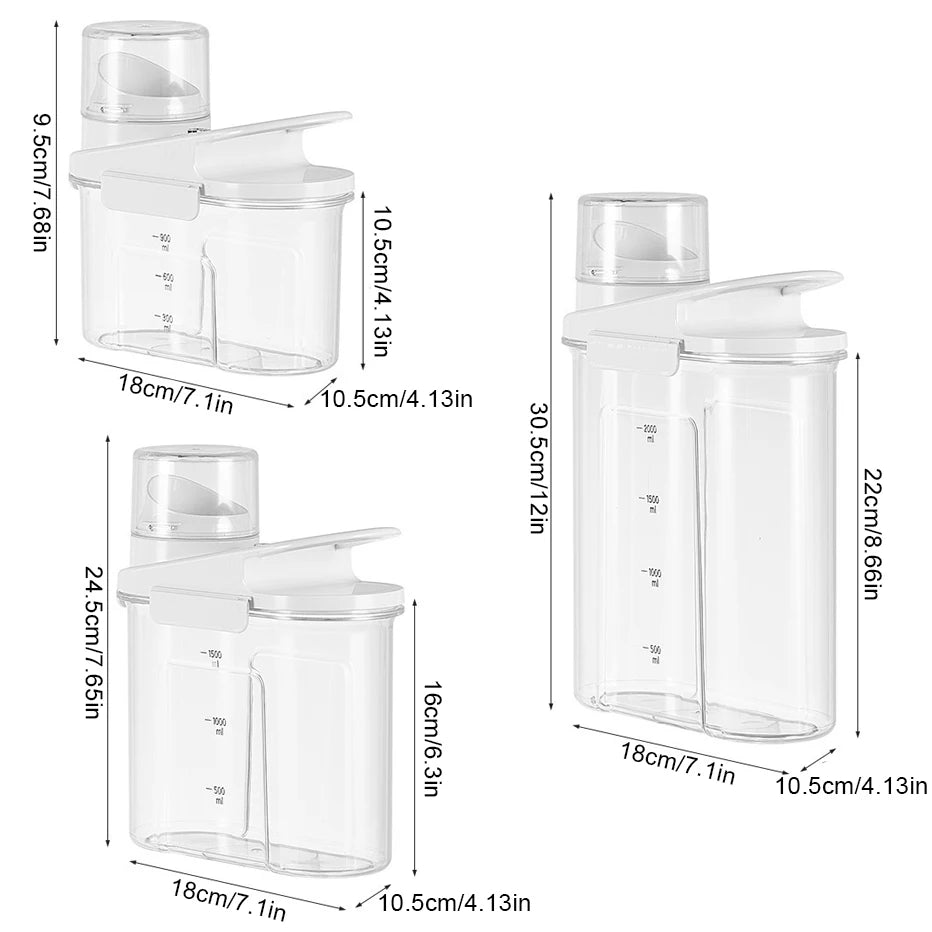 1200/2000/2500ml Laundry Pods Container with Handle Laundry Detegent Liquids Soaps Powders Dispenser Airtight Box with Labels