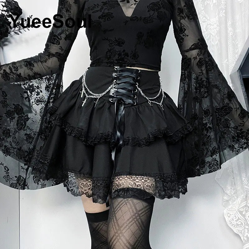 Gothic Mini Skirts 2024 New Harajuku Punk Goth Dark Grunge Y2K High Waist Women Skirts 2000s High Street Women's Skirt