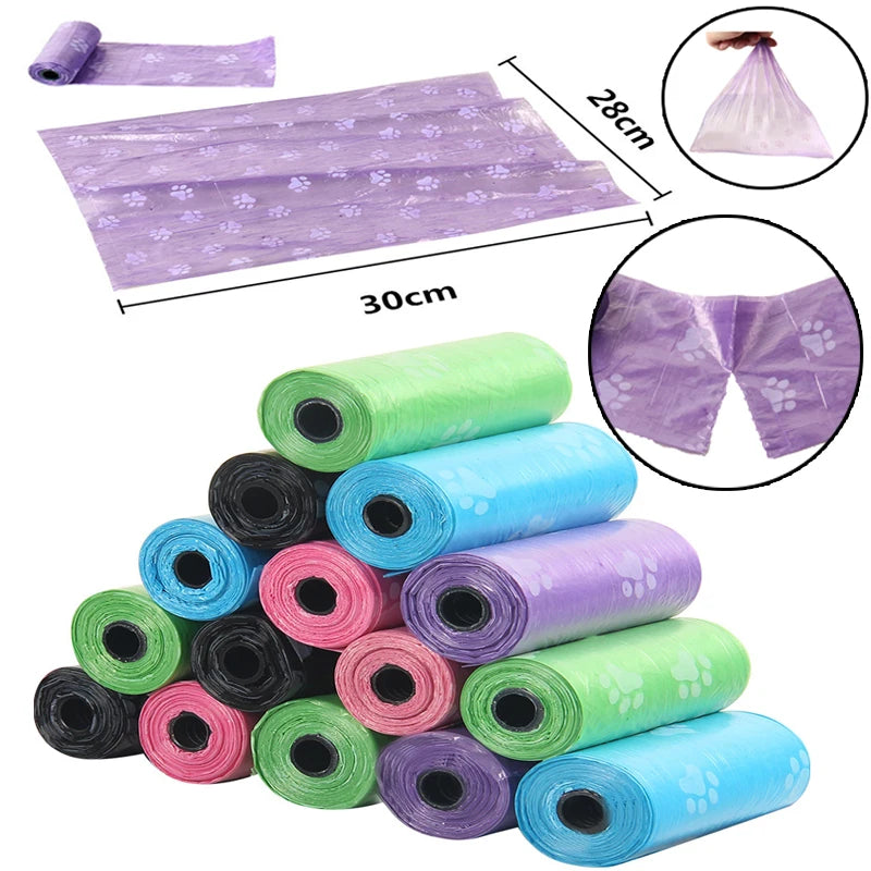 1Roll Pet Poop Bags Disposable Dog Waste Bags, Bulk Poop Bags Clip and Bone Bag Dispenser Bags with Paw Print Clean Pet Supplies