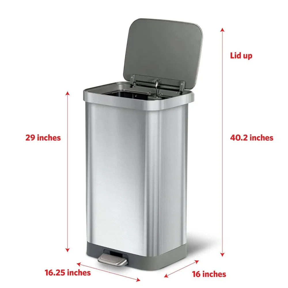 Stainless Steel Step Trash Can with Clorox Odor Protection | Large Metal Kitchen Garbage Bin with Soft Close Lid, Foot Pedal