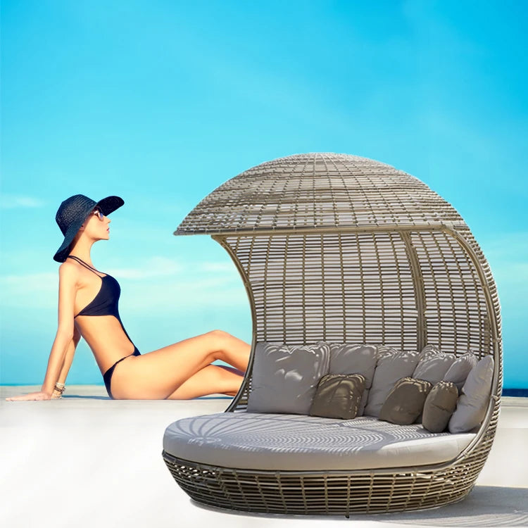 Outdoor lying bed rattan birdcage creative large sofa round bed garden decoration project lounge chair hotel beach pool bed