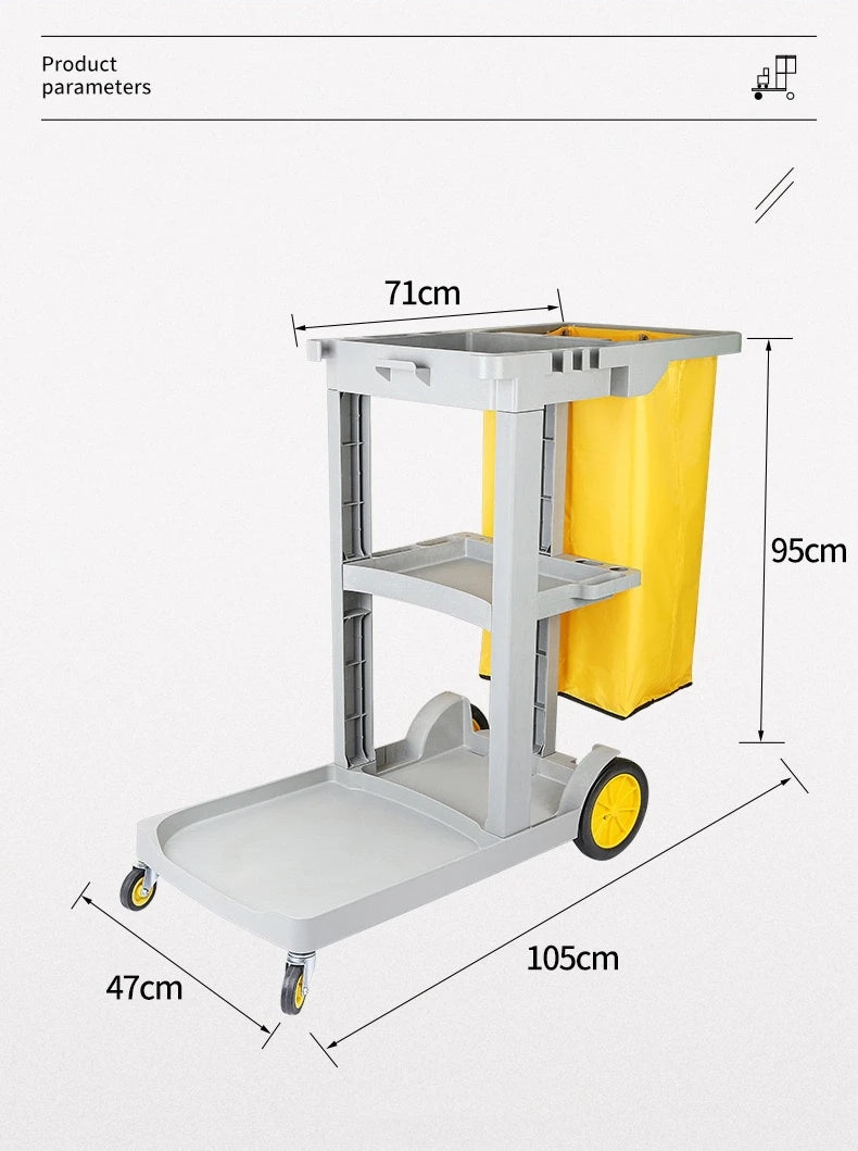 Multi-function Plastic Cleaning Cart Housekeeping Trolley Restaurant Hotel Cleaning Trolley Cart with Wheels