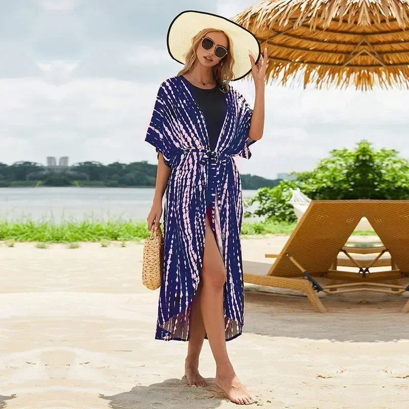 Bohemian Printed Summer Beach Wear Bikini Wrap Dress Tunic Summer Women Swimsuit Cover-ups