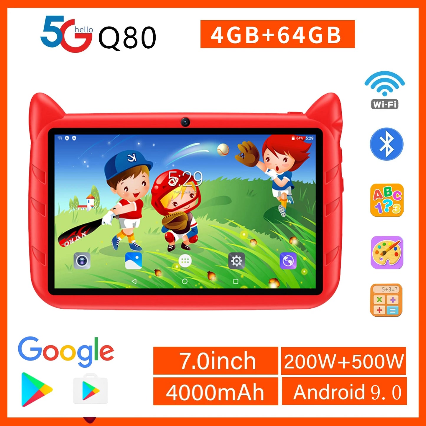 2024 Global Version 7 Inch Kids' tablets Quad Core 4GB RAM 64GB ROM Android Learning Education Tablet Dual Cameras 4000mAh